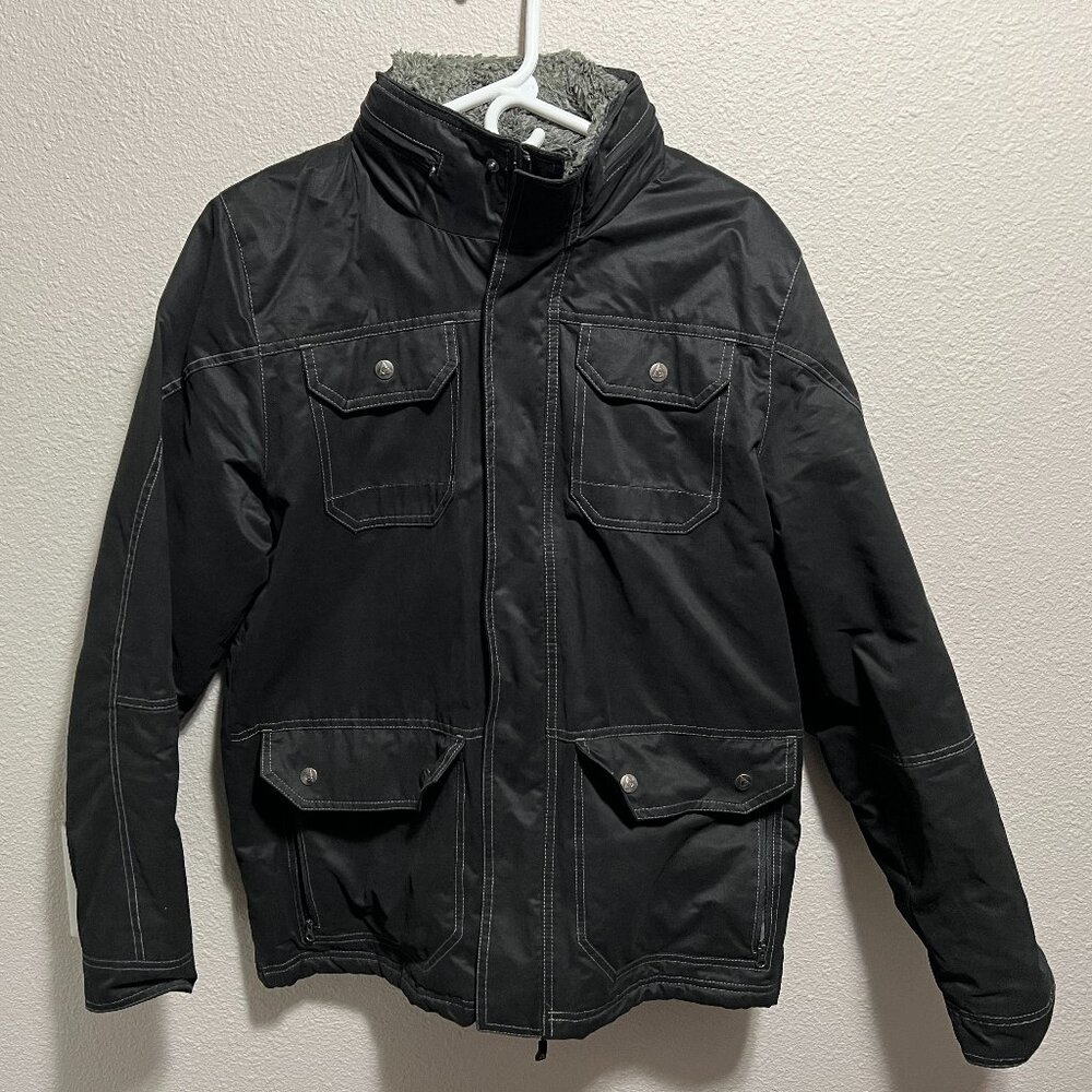 Men's Gerry Faux Fur Fleece Lined Hooded Coat Jacket w/ Pockets - Size M (BLACK)